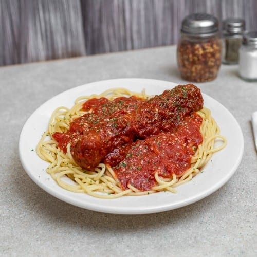 Bucket of Spaghetti with Sausage.